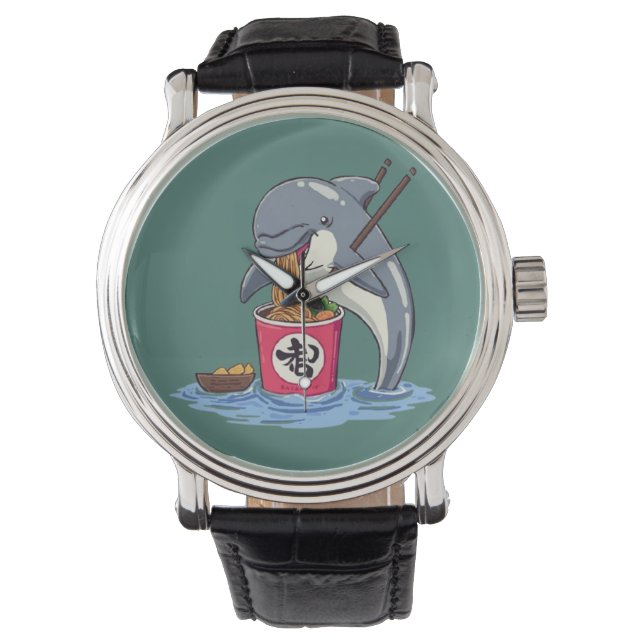Illustratie van dolfijn die ramen eet horloge (Voorkant)