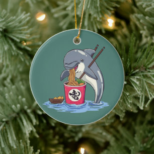 Illustratie van dolfijn die ramen eet keramisch ornament