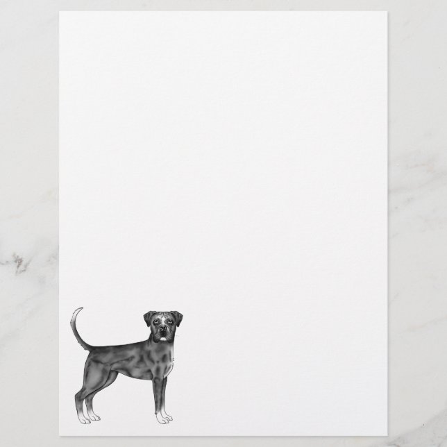 Illustratie van Duitse Boxerhond in zwart-wit Briefhoofd (Voorkant)
