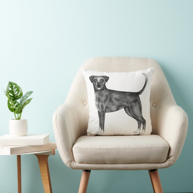 Illustratie van Duitse Boxerhond in zwart-wit Kussen (Stoel)