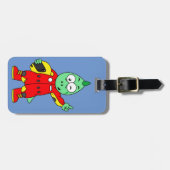 Illustratie van een Allosaurus autocoureur. Bagagelabel (Voorkant horizontaal)