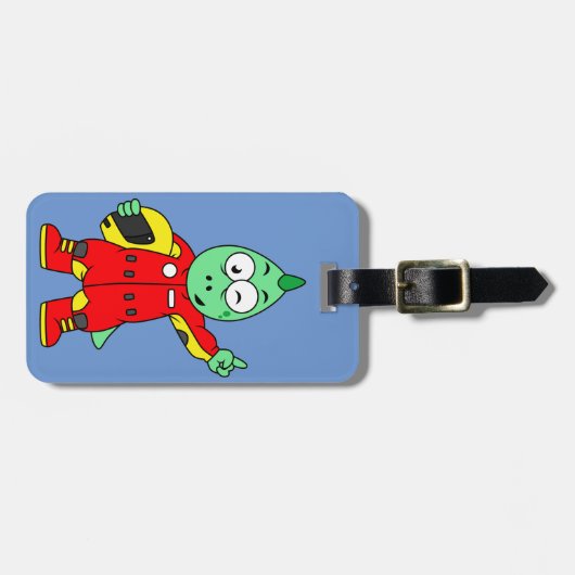 Illustratie van een Allosaurus autocoureur. Bagagelabel (Voorkant horizontaal)