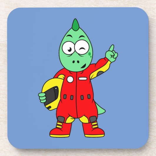 Illustratie van een Allosaurus autocoureur. Bier Onderzetter (Voorkant)