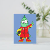 Illustratie van een Allosaurus autocoureur. Briefkaart (Staand voorkant)