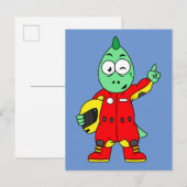 Illustratie van een Allosaurus autocoureur. Briefkaart (Voorkant / Achterkant)