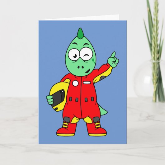 Illustratie van een Allosaurus autocoureur. Kaart (Voorkant)