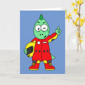 Illustratie van een Allosaurus autocoureur. Kaart (Gele Bloem)