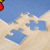 Illustratie van een Allosaurus autocoureur. Legpuzzel (Zijkant)