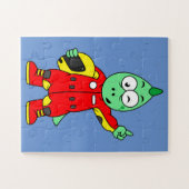 Illustratie van een Allosaurus autocoureur. Legpuzzel (Horizontaal)