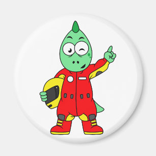 Illustratie van een Allosaurus autocoureur. Magneet