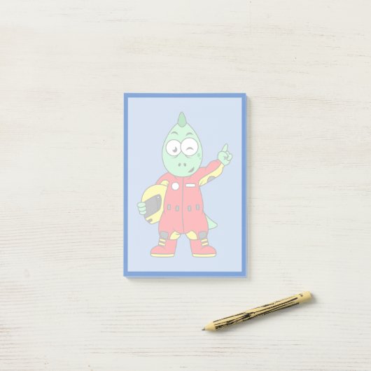 Illustratie van een Allosaurus autocoureur. Post-it® Notes (Op bureau)