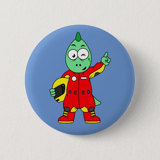 Illustratie van een Allosaurus autocoureur. Ronde Button 5,7 Cm (Voorkant)