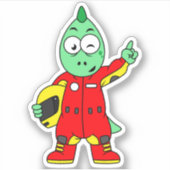 Illustratie van een Allosaurus autocoureur. Sticker (Voorkant)