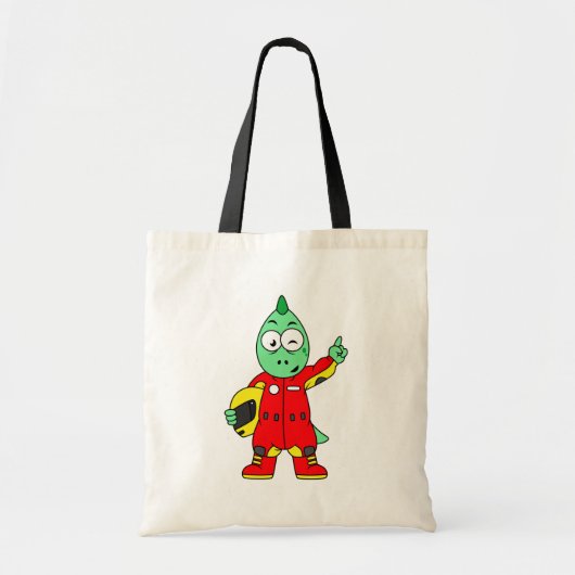 Illustratie van een Allosaurus autocoureur. Tote Bag (Voorkant)