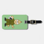 Illustratie van een Allosaurus Jet Pilot. Bagagelabel (Voorkant horizontaal)