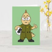 Illustratie van een Allosaurus Jet Pilot. Kaart (Gele Bloem)