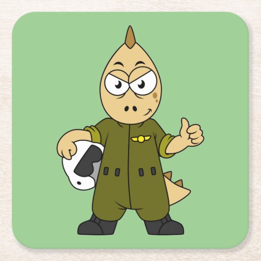 Illustratie van een Allosaurus Jet Pilot. Kartonnen Onderzetters (Voorkant)