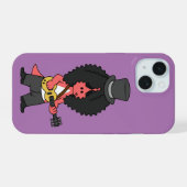 Illustratie van een allosaurus verkleed als rockst iPhone 15 case (Achterkant horizontaal)