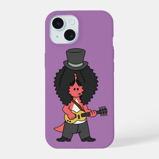 Illustratie van een allosaurus verkleed als rockst iPhone 15 case (Achterkant)