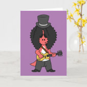 Illustratie van een allosaurus verkleed als rockst kaart (Gele Bloem)