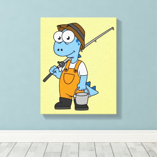 Illustratie van een Allosaurus-visser. Canvas Afdruk (Insitu (Houten vloer))