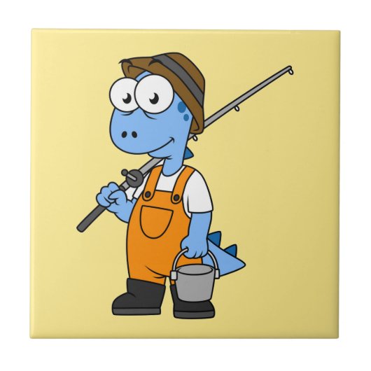 Illustratie van een Allosaurus-visser. Tegeltje (Voorkant)