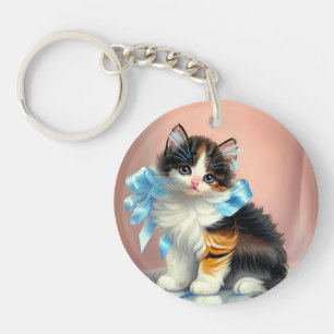 Illustratie van een antiek calico poesje sleutelhanger