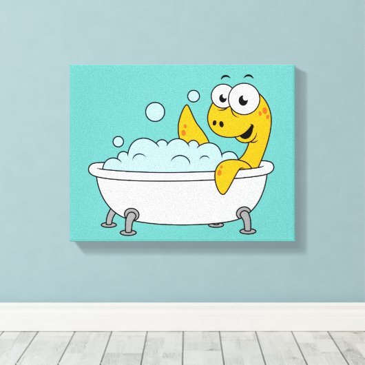 Illustratie van een badend monster van Loch Ness. Canvas Afdruk (Insitu (Houten vloer))