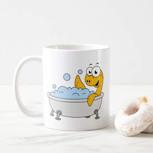 Illustratie van een badend monster van Loch Ness. Koffiemok (Met donut)