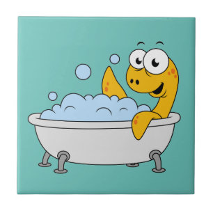 Illustratie van een badend monster van Loch Ness. Tegeltje