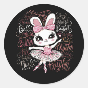 Illustratie van een ballerina bunny's kapsel draag ronde sticker