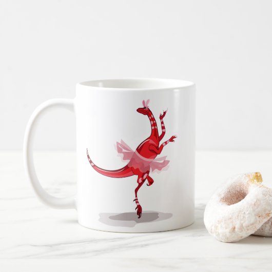 Illustratie van een balletdanseraptor. koffiemok (Met donut)