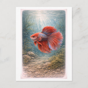 Illustratie van een betta vis in vintage stijl briefkaart