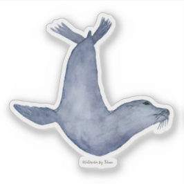 Illustratie van een blauwe zeehond in waterverf sticker