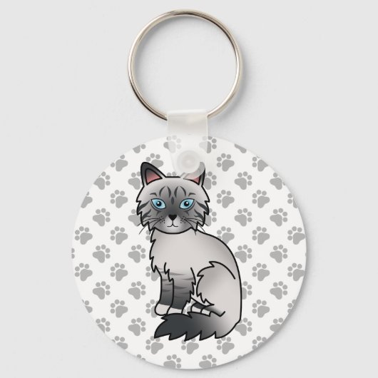 Illustratie van een blauwpunt-tabby Birmaanse / Ra Sleutelhanger (Voorkant)