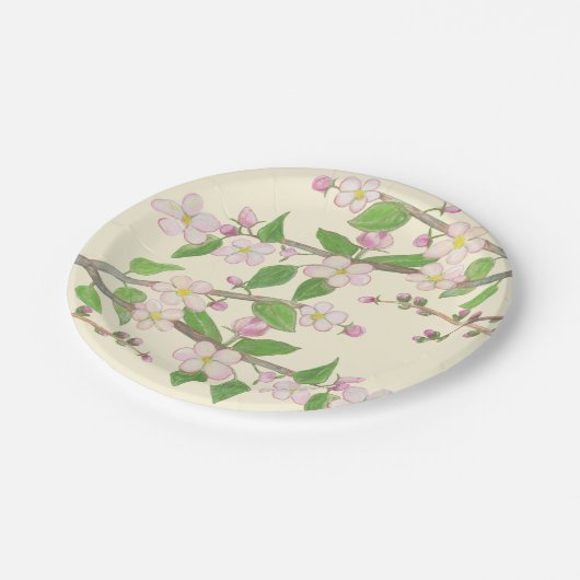 Illustratie van een bloeiende appelboomtak papieren bordje (Gekanteld)