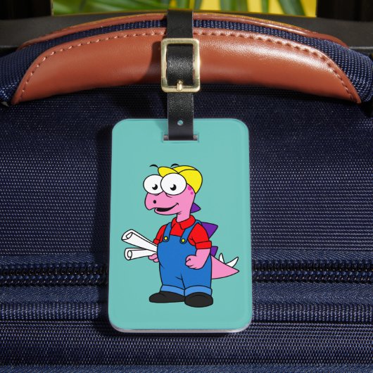 Illustratie van een bouwvakker van Stegosaurus. Bagagelabel (Voorkant Insitu 2)