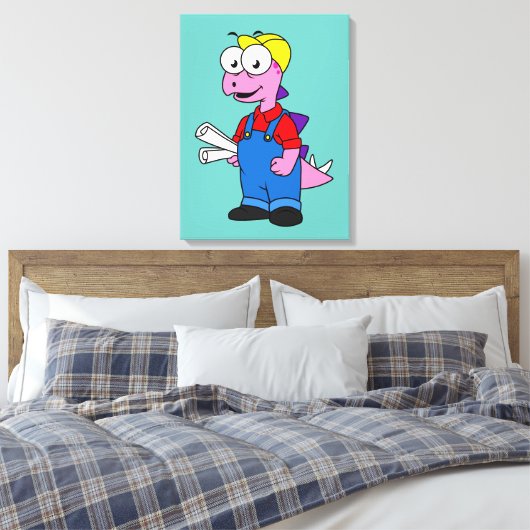Illustratie van een bouwvakker van Stegosaurus. Canvas Afdruk (Insitu (Slaapkamer))