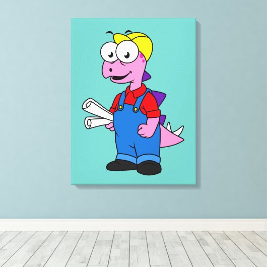 Illustratie van een bouwvakker van Stegosaurus. Canvas Afdruk (Insitu (Houten vloer))