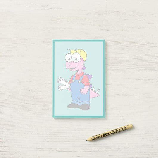 Illustratie van een bouwvakker van Stegosaurus. Post-it® Notes (Op bureau)