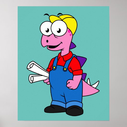 Illustratie van een bouwvakker van Stegosaurus. Poster (Voorkant)