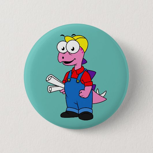 Illustratie van een bouwvakker van Stegosaurus. Ronde Button 5,7 Cm (Voorkant)