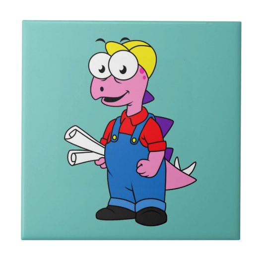 Illustratie van een bouwvakker van Stegosaurus. Tegeltje (Voorkant)