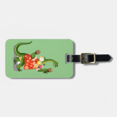 Illustratie van een brontosaurus die Maracas speel Bagagelabel (Voorkant horizontaal)