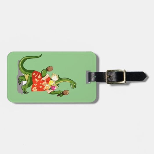 Illustratie van een brontosaurus die Maracas speel Bagagelabel (Voorkant horizontaal)