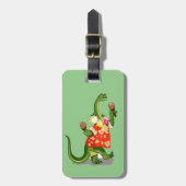 Illustratie van een brontosaurus die Maracas speel Bagagelabel (Voorkant verticaal)