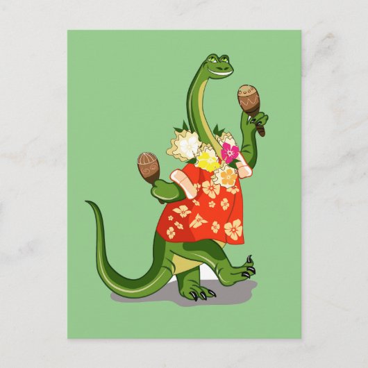 Illustratie van een brontosaurus die Maracas speel Briefkaart (Voorkant)