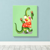 Illustratie van een brontosaurus die Maracas speel Canvas Afdruk (Insitu (Houten vloer))