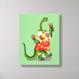 Illustratie van een brontosaurus die Maracas speel Canvas Afdruk