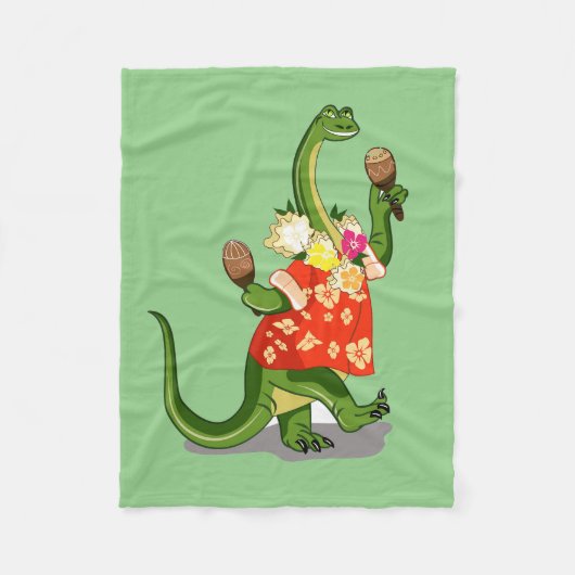 Illustratie van een brontosaurus die Maracas speel Fleece Deken (Voorkant)